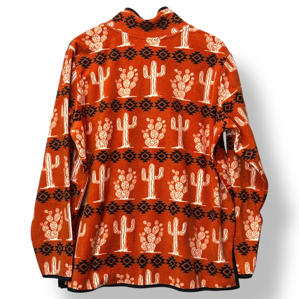 Wrangler Men Fleece Quarter Zip Pullover Cactus Southwest Aztec Orange Size M - Picture 3 of 7